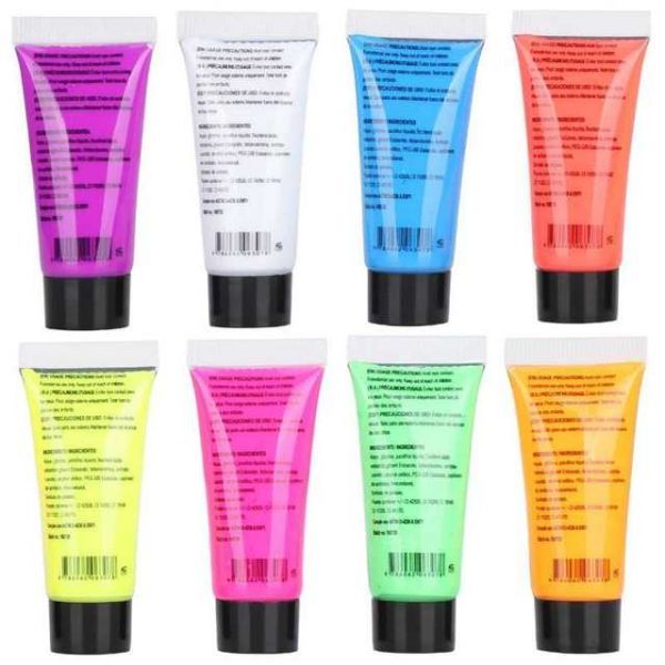 Face Painting 8 Pieces 10ml Body Paint Fluorescent Party Halloween Makeup Cosplay Flash Light Shield Color Glow