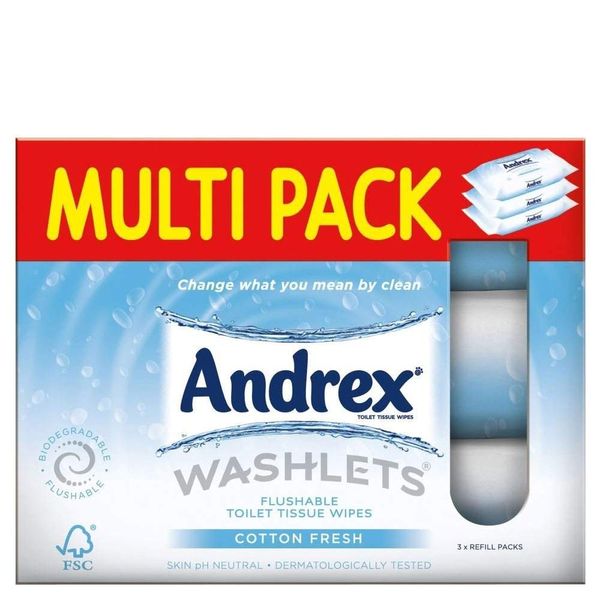 Andrex Classic Clean Flushable Washlets with Micellar Water, 3 Packs