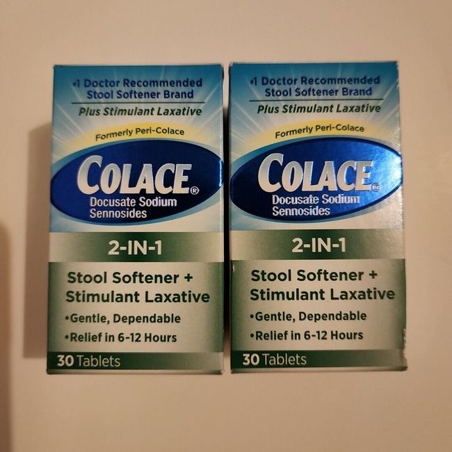 Colace 2-IN-1 Stool Softener+Stimulant Laxative 30 Tabs X2 Exp 2024+