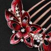 Lurrose Flower Bride Hair Side Comb Rhinestone Bridal Comb Barrette Wedding Hair Accessory for Women (Red)