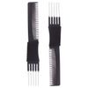 2pcs Black Carbon Lift Teasing Combs with Metal Prong, Salon Teasing Lifting Fluffing Comb with 5 Stainless Steel Pins