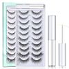 SISILILY False Eyelashes Multipack with Eyelash Glue - 10 Pairs Reusable 3D Eye Lashes Natural Handmade Black Strip False Lashes