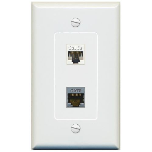 RiteAV 1 Port CAT5E 1 CAT6-SHIELDED Jack Coupler Female-Female Decorative Wall Plate [Gray]