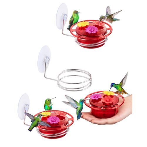 iBorn Window Hummingbird Feeder Mini Hummingbird Feeders for Outdoors, 3OZ Humming Bird Feeder with Strong Suction Cup, 3 Feeding Ports & Stainless Steel Base, 3 Set