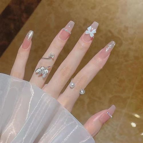 Doyime Nail Tip, 3D Nails, False Nails (24 Pieces), Fashion, Wedding Nail Tip, Handmade Nail Tip, Round Tip, Nail, Glossy, Popular, Double-sided Tape, Adult Ceremonies, Graduation Ceremonies, Nail Supplies