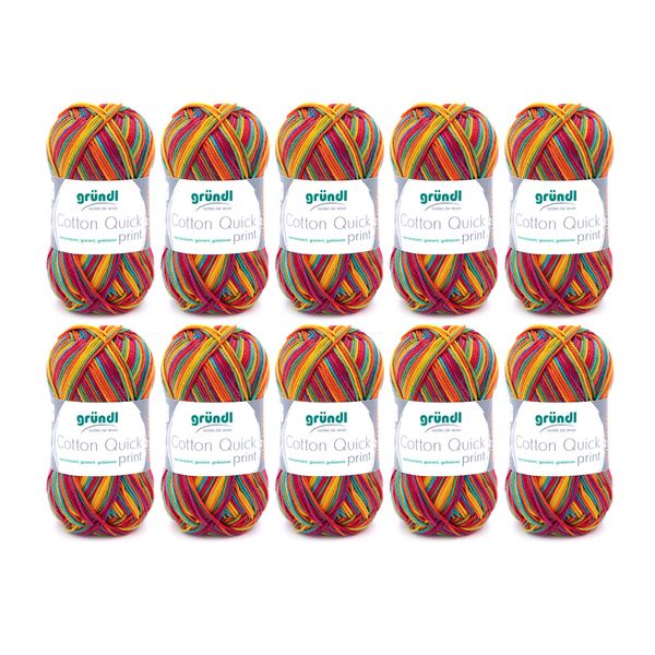 Gründl Knitting Yarn, Cotton, Carnival Multicolour, 10 x 50g