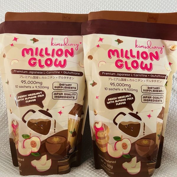 2x Kimsdiary Million Glow PEACH  HAZELNUT w/ Almond Milk Flavor, 20 Sachets