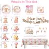 152 PCS Pink Bear Baby Shower Decorations Tableware Set, Serves 20