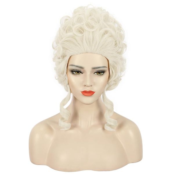 karlery Women Short White Blonde Curly Wig Queen Wig Colonial Wig Halloween Party Costume Wig