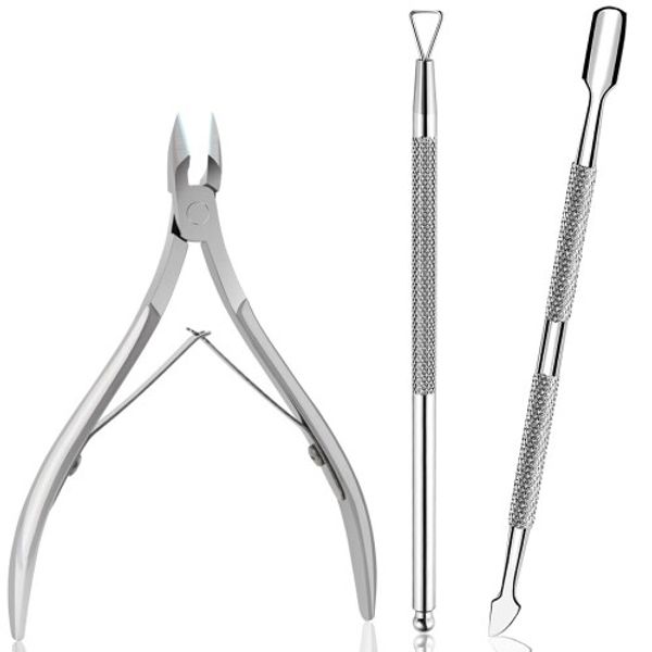 Cuticle nipper, cuticle pusher, cuticle nipper, cuticle care tool, stainless steel, labor-saving, skin treatment, double-headed nail removal pusher, cuticle trimmer, cuticle treatment, for home salon use, easy to operate, for beginners