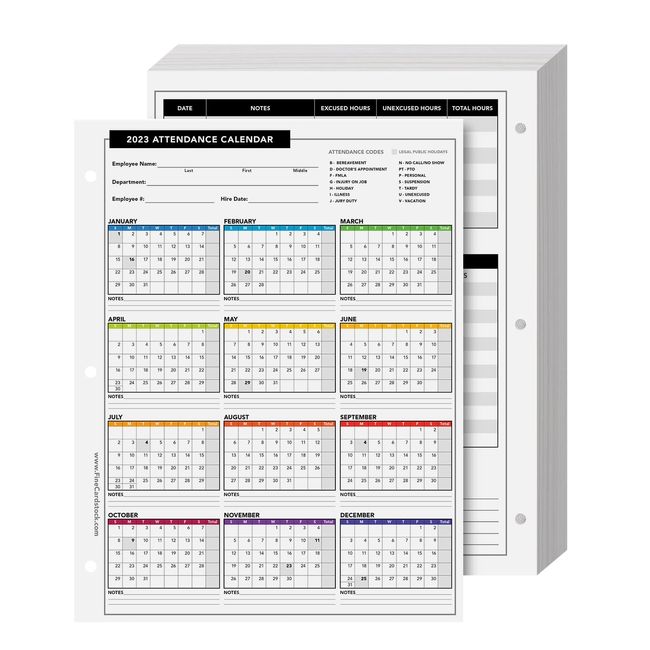 2023 Attendance Calendar Card Stock Paper – Great Employee Work Tracker | Printed on Durable and Thick 80lb (216gsm) Cardstock | 8 ½ X 11 | 25 Sheets per Pack