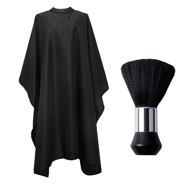 MEGAVOW Hairdressers Barber Cape with Adjustable Snap Closure, Professional Salon Hair Cutting Gown Black for Styling Cuts and Colours with Neck Brush