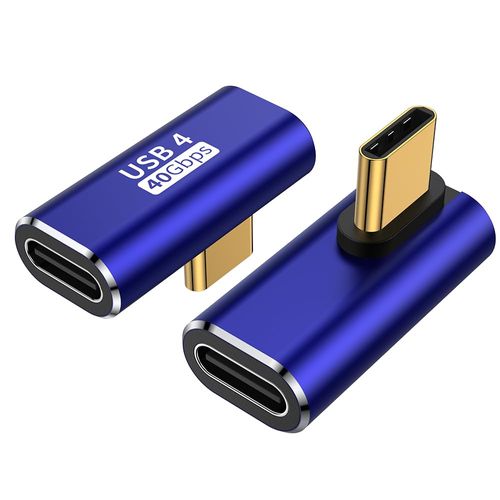 AuviPal 90 Degree USB C Adapter (2 Pack), L Shape Left and Right USB Type C Connector for Meta Quest, MacBook, iMac, iPad, iPhone 16 15 Series and Other Type C or Thunderbolt 4/3 Devices - Blue