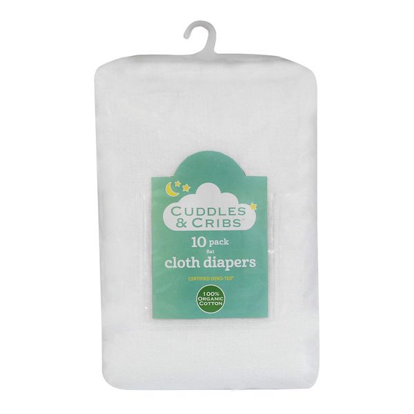 Cuddles & Cribs Organic Cotton Cloth Diapers/Burp Cloth - 10 Count, Flat 24 X 27 Each