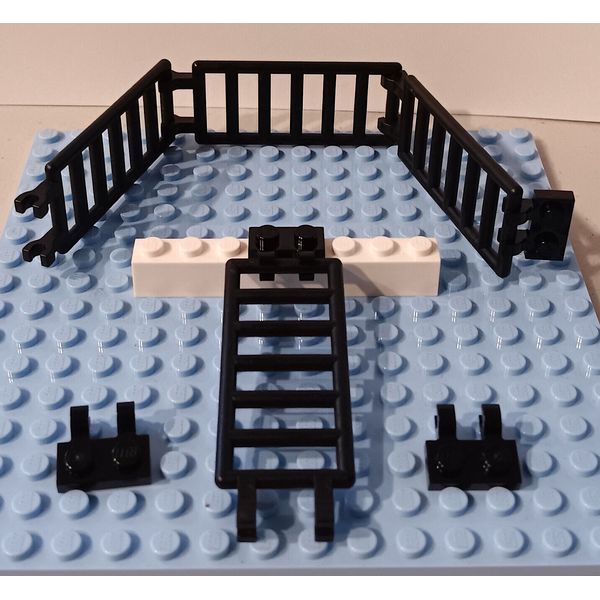 Lego 7x3 Ladder Bar Lattice Fence Double Clips & Attachment Plates Black NEW X4