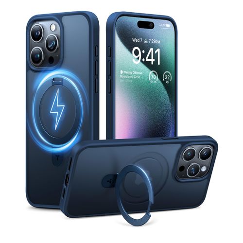 TORRAS Ultra Magnetic Ostand for iPhone 16 Pro Case [Fit for MagSafe] [Sturdy Stand & Ring Holder] Mil-Grade Shockproof Matte Anti-Scratch Slim Protective Kickstand Case, Navy Blue 6.3 inch