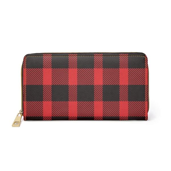 Womens Wallet, Zip Purse, Red & Black Plaid - One size