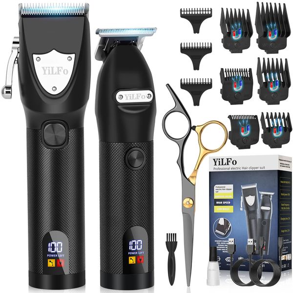YiLFo Hair Clippers for Men Professional- Beard Hair Trimmer, Cordless Barber Clippers Kit, LED Display Hair Cutting Kit, T Liners Edgers Clippers and Trimmers Grooming Set, Shaving Kit for Mens Gift