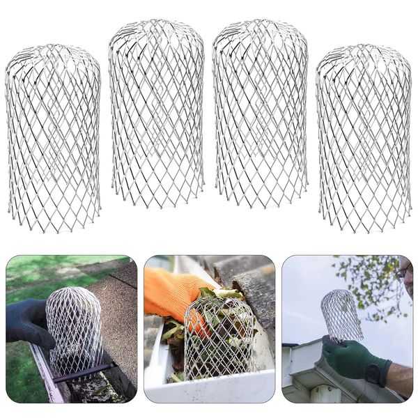 4 Pack Aluminum Gutter Guards Expandable Filter Strainer Leaf Strainer Gutter Sieve Down Pipe Covers Protection Easy Install Moss, Muck, Mud & Debris Guard, from 2 to 4 inches