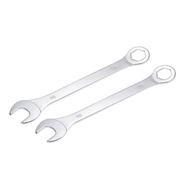 sourcing map Thin Ring Spanner with Offset 6 Point End and Angled Open 18 mm Pack of 2