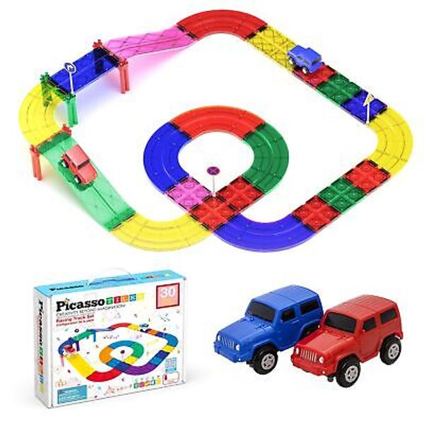 PicassoTiles Magnetic Race Track Toys Car Tracks Set for Toddlers Magnet Buil...