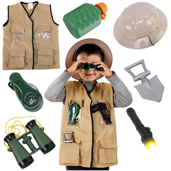 Liberty Imports Junior Backyard Safari Explorer Costume Role Play Set, Washable Cargo Vest and Outdoor Adventure Camping Gear Kit and Accessories For Kids