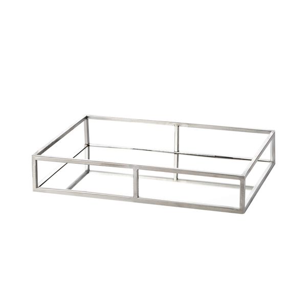 Egnazia - Silver Metal Mirror Tray - Medium Long Rectangle Open Style