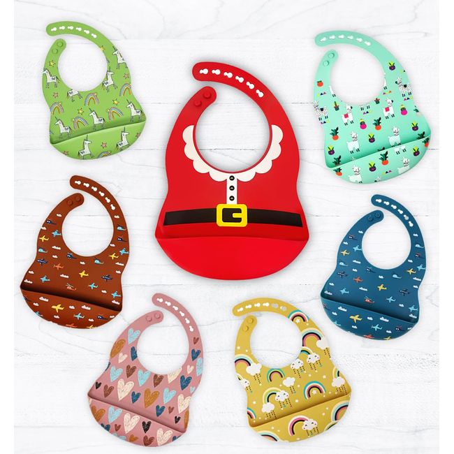 hellomummy! Baby Bibs Feeding Silicone Bibs Waterproof Soft Apron Smock Infant Dishware Bib Animal Shape Colorful Christmas Edition (Christmas)