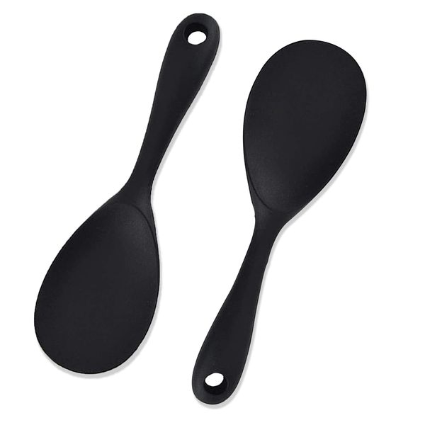 MARUKO 2Pcs Rice Spoon Silicone, Rice Paddle, Rice Serving Spoon, Silicone Spoon Set Kitchen Utensils Set Kitchen Tool Set for Stirring Scooping and Mixing (Black)