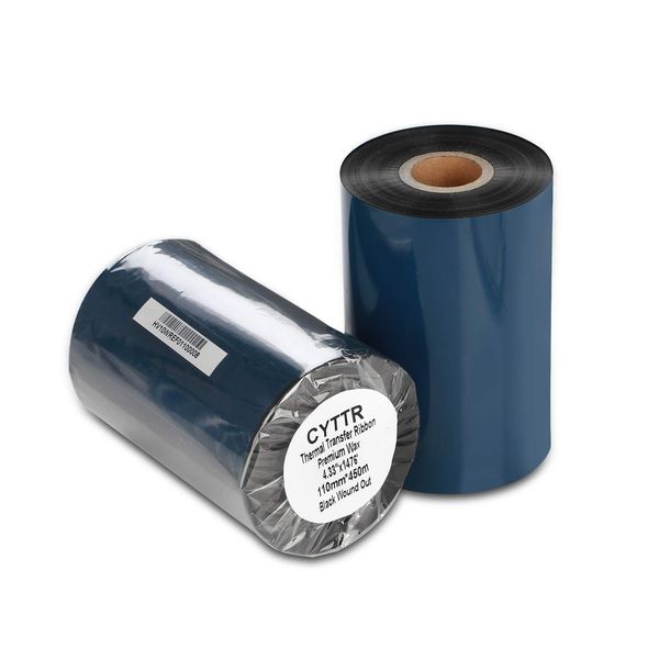 CYTTR Thermal Transfer Ribbon - Premium Wax Printer Ribbon 1" Core Ink Out- 1 Roll (4.33" x 1476') 110mm450m for Zebra ZT410,ZT420,ZT610,105SL,110*i4,140*i4,zt230,Godex ez2300,Citizen s700