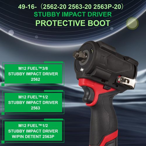49-16-2563 Stubby Impact Driver Protective Boot for Milwaukee M12 1/2 and 3/8 Impact Driver Protective Boot for 2562-20 2563-20 2563P-20 Wrench Black Accessories