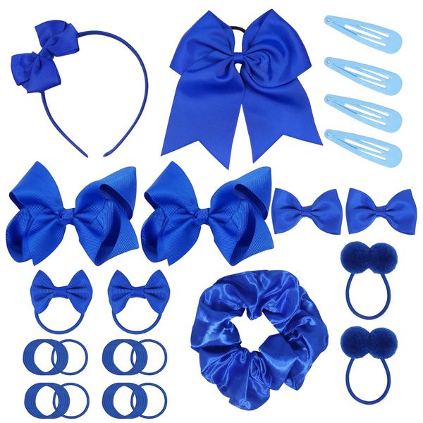 45Pcs Royal Blue School Girls Hair Accessories Kit Royal Blue Bow Headband Hair Clips Ponytail Holder Bow Hair Barrettes,Hair Accessories for Girl Birthday Gift