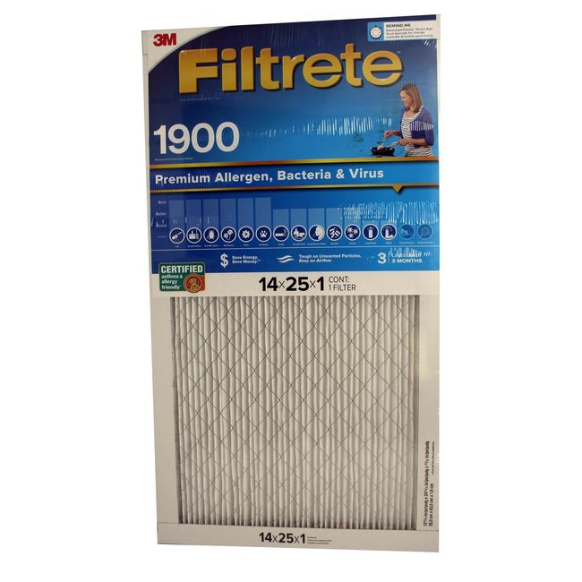 3M Filtrete 1900 Premium Allergen, Bacteria & Virus 14x25x1 Filter Single