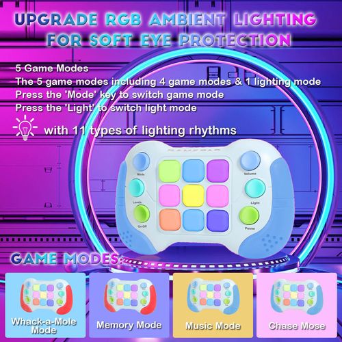 YouJabz Pop Fast Push Game Fidget Toys, Upgraded Flashing Handheld Game Console for Birthday Presents, Stress Relief Sensory Toy for Autism Kids, Pocket Quick Press Puzzle Gamepad for Boys Girls Gifts