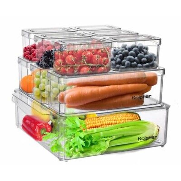 Kolpher 10 Pack Fridge Organizer Stackable Refrigerator Organizer Bins with Lids