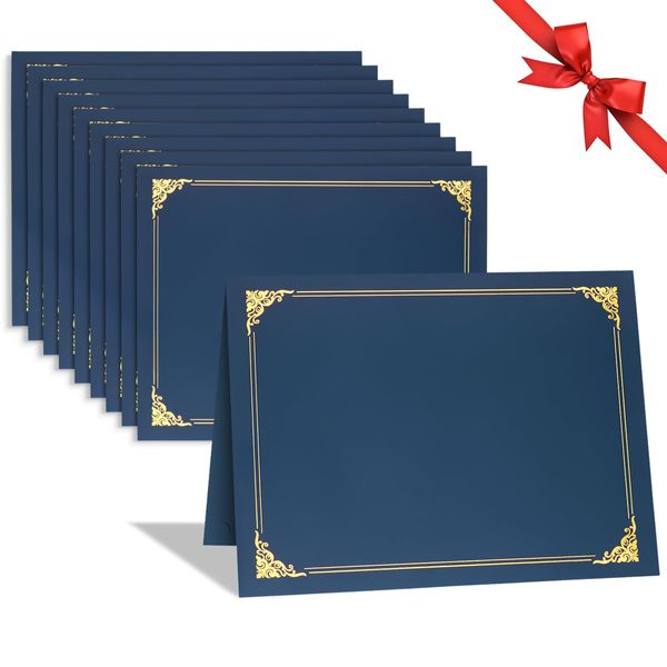 Certificate Holders, 10 Packs Navy Blue Diploma Holders, Certificate Covers with Gold Foil Border for Letter Size 8.5 x 11 Certificate Paper, Cardstock, Award, Graduation, Documents