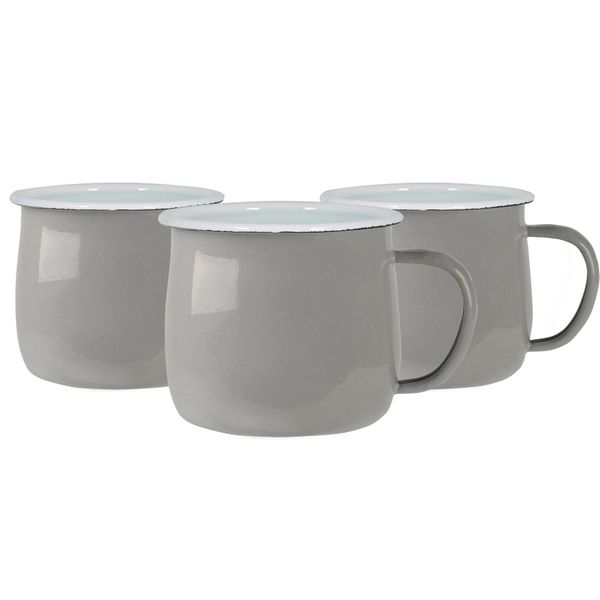 Argon Tableware Coloured Belly Mugs - 375ml - Grey - Pack of 6 - Enamel Drinking Cups for Hot Chocolate, Tea, Coffee