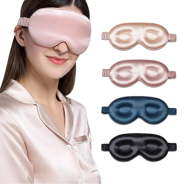 QIYUE 22 Momme Silk Eye Mask for Sleeping，3D Contoured Cup Sleeping Mask & Blindfold,Breathable & Soft for Sleeping, Yoga, Traveling(Dark Pink)