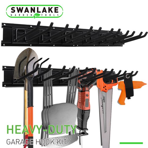 Storage Hooks Wall Mount Garage Garden Organization Rack Max 600 lbs 64" Utility