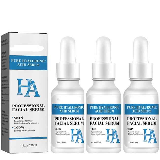 Pure Hyaluronic Acid Serum for Face, Facial Moisturizer with Vitamin C Skincare Fades Wrinkles Repair Brightening Firming Hydrating for Dry Skin (1Fl.Oz/30ml) (3pcs)…