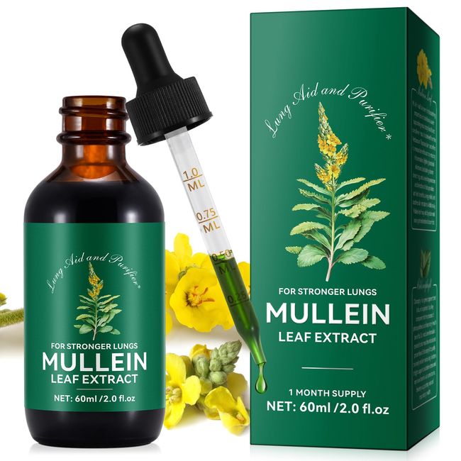 Mullein Leaf Extract for Lungs, Mullein Drops for Lungs, Natural Mullein Leaf Drops for Smokers,Cleanse & Respiratory Function for Lungs (1 PC)