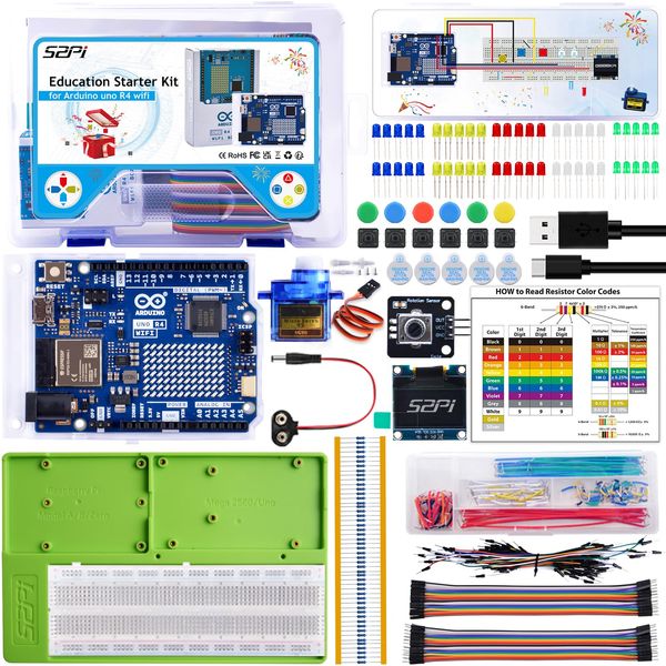 GeeekPi Basic Education Starter Kit for Arduino UNO R4 WiFi, with Original UNO R4 WiFi Microcontroller Board, Basic Sensor Projects with Online Tutorials for Beginners,Maker,Electronic Enthusiasts