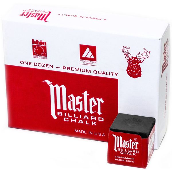 Master Billiard/Pool Cue Chalk Box, 12 Cubes, Black