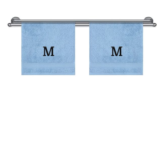 AZTEC NATURALS Monogrammed Towels, Personalized Gift, Luxury Turkish Genuine Cotton Washcloth, 2 Pack Washcloth Set, Blue