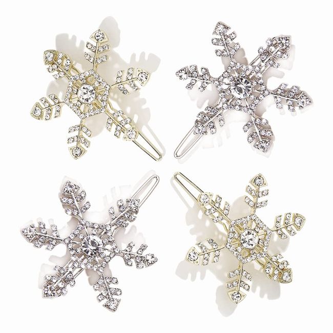 4 Pcs Hair Clips Silver Crystal Hair Barrettes Hair Accessories Snowflake Hair Pins for Women and Girls