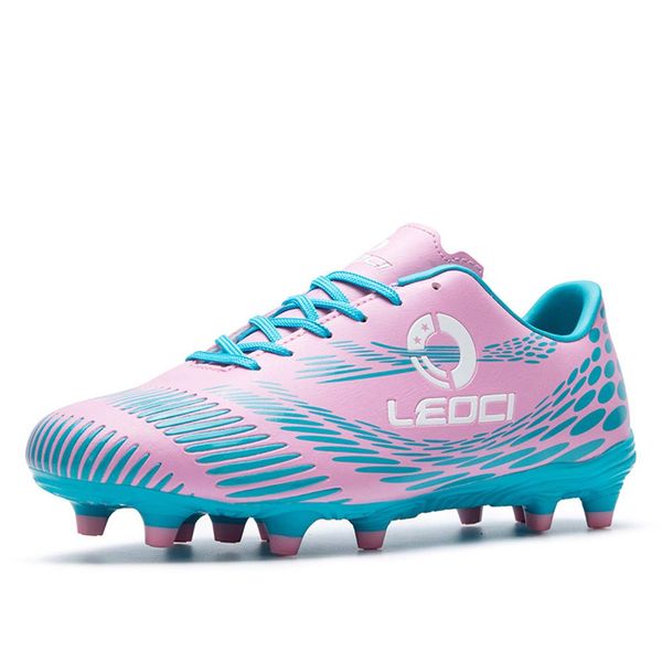 LEOCI Men's Women's Firm Ground Soccer Cleats Outdoor/Indoor Boys Girls Professional Futsal Football Training Sneakers (11 M US Women/10 M US Men, Pink)