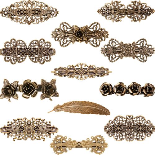 Geyoga 12 Pieces Vintage Metal Hair Pins Retro French Barrettes Minimalist Geometric Hollow Hair Pins for Women
