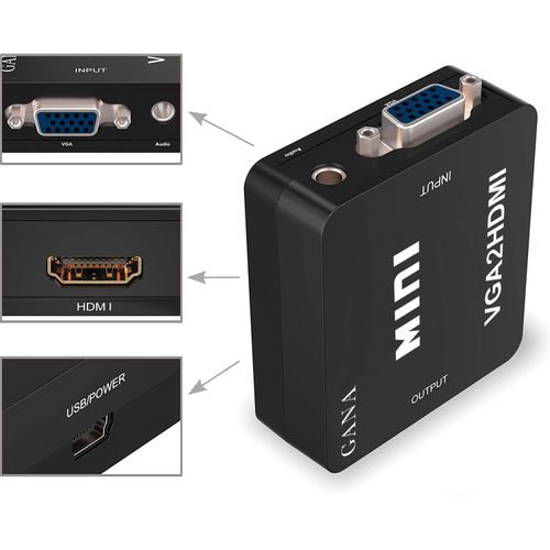 GANA VGA to HDMI Converter VGA to HDMI Adapter 1080P HDTV with Audio Cable and USB Power Supply Cable for TV, Computer, Projector, Laptop, DVD