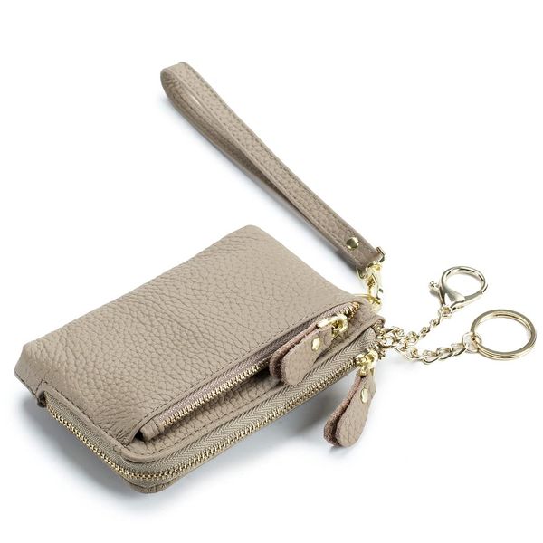 Mini Wallet, Women's Coin Purse, Genuine Leather, Coin Case, L-Shaped Zipper, Key Case, Card Case with Coin Purse, Stylish, Thin, Money Clip, Simple, Popular, Present, beige, (greige)