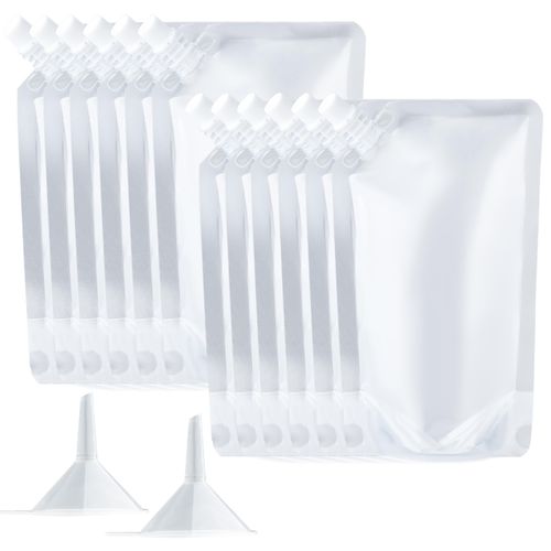 Reusable Cruise Flask Pouches Kit Plastic Flasks Bags for Travel,Outdoor Sports (16OZ-12PCS+2 Funnel kit)